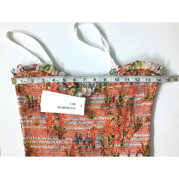 Rococo Sand Size Small Ruffle Smocked Floral Bodysuit Straps Orange‎ Sunset - Picture 9 of 12